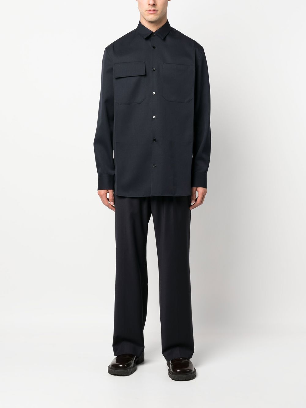 Jil Sander long-sleeve Wool Shirt Blue Maison-Kitsune Men Shirts