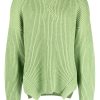 Jil Sander ribbed-knit wool-cotton Sweater Green Men Knitted Sweaters Maison-Kitsune