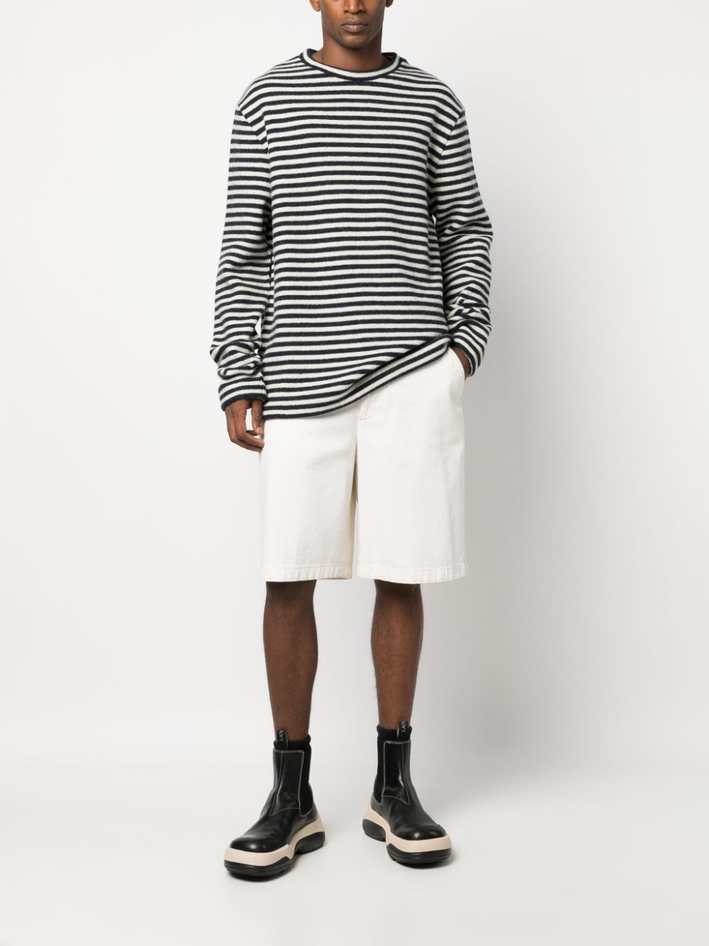 Jil Sander Striped Wool Jumper White Men Knitted Sweaters Maison-Kitsune