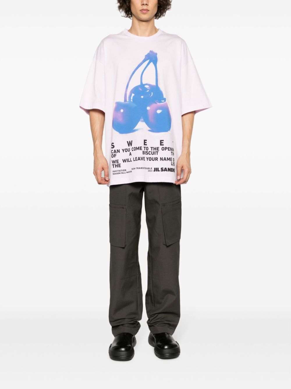 Maison-Kitsune Jil Sander slogan-print Cotton T-shirt Pink Men T-Shirts