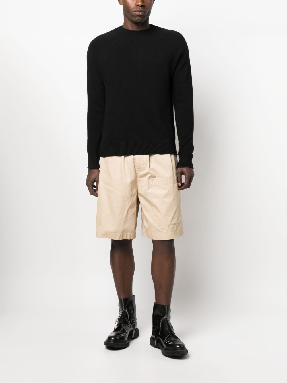 Maison-Kitsune Knitted Sweaters Men Jil Sander crew-neck long-sleeve Jumper Black