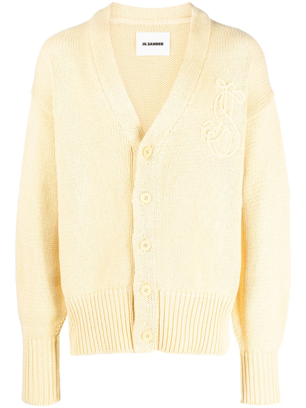 Jil Sander embroidered-logo Cotton Cardigan Yellow Men Cardigans Maison-Kitsune
