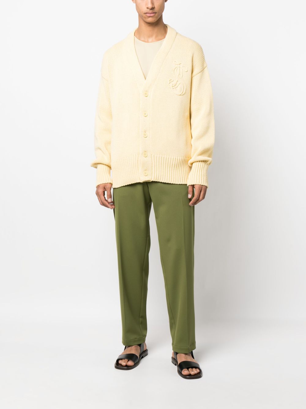 Jil Sander embroidered-logo Cotton Cardigan Yellow Men Cardigans Maison-Kitsune