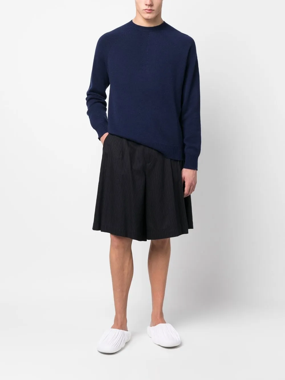 Jil Sander Crew Neck Cashmere Jumper Blue Maison-Kitsune Men Knitted Sweaters