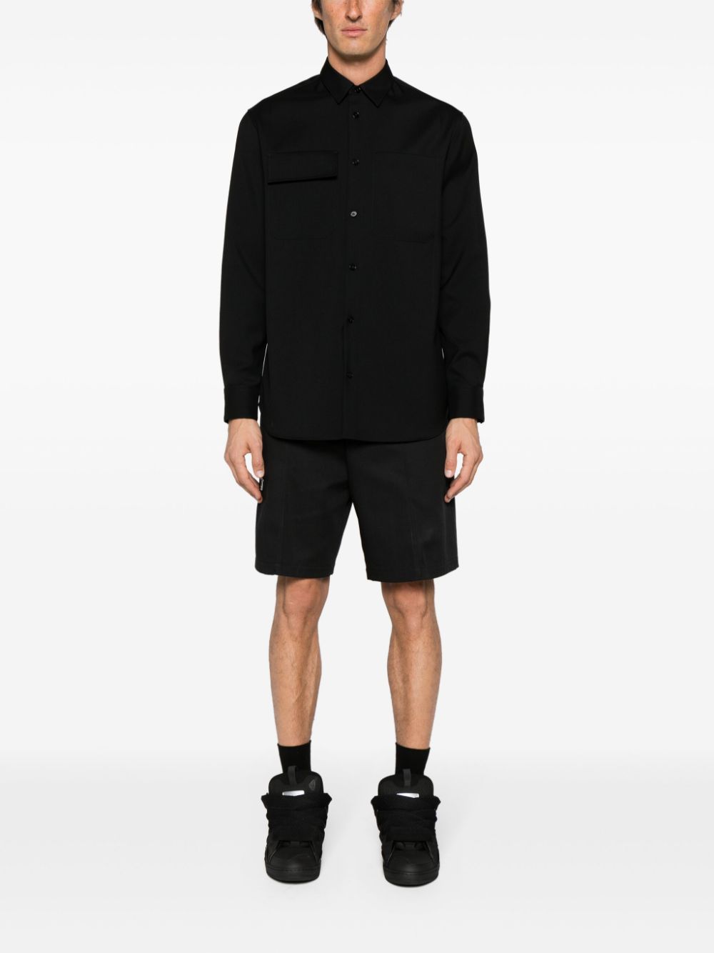 Jil Sander chest-pockets Wool Shirt Black Maison-Kitsune Men Shirts