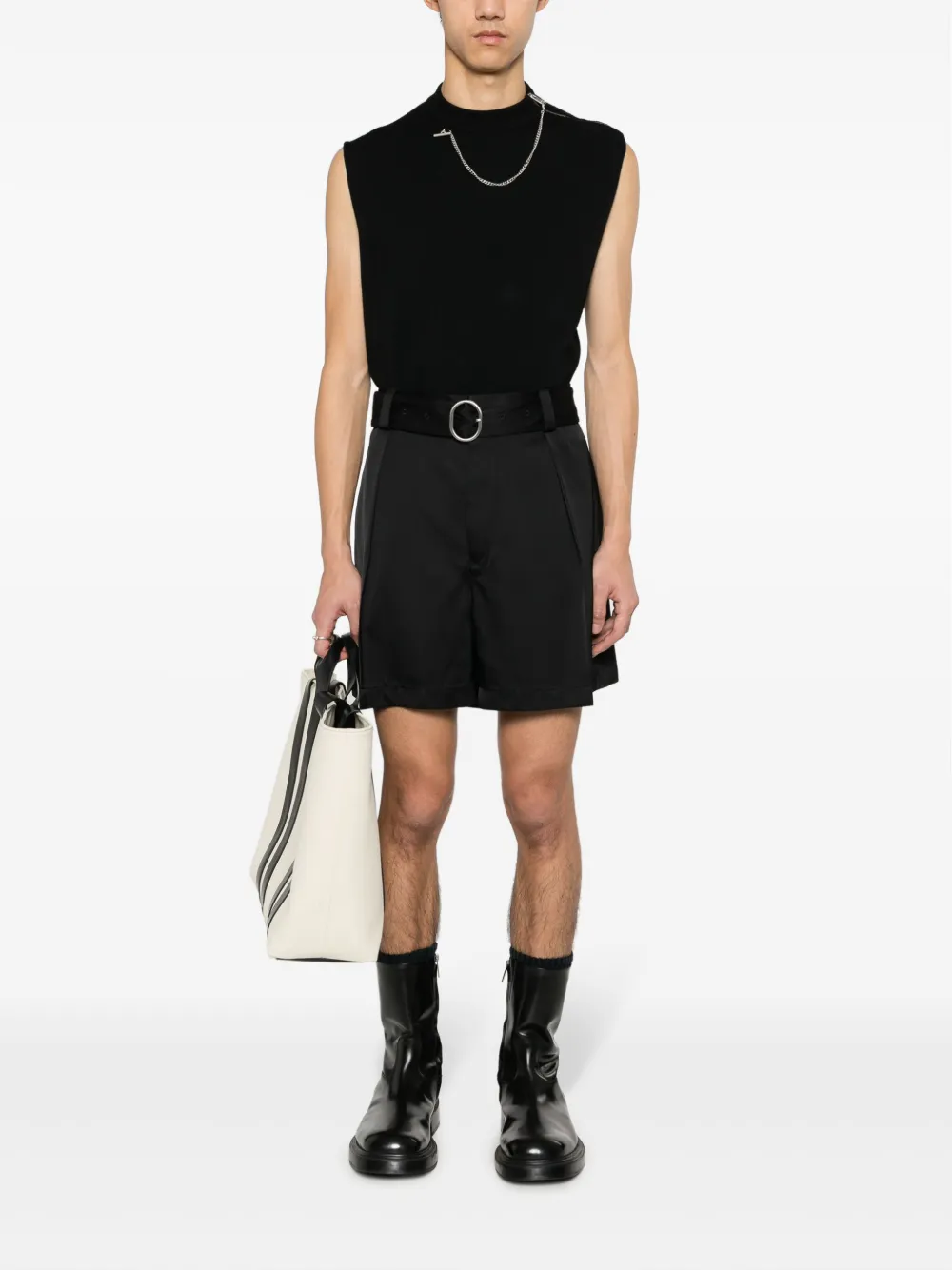 Maison-Kitsune Tailored Shorts Men Jil Sander pressed-crease Belted Shorts Black