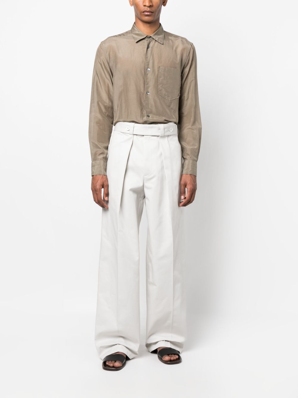 Men Loose Fit Pants Maison-Kitsune Jil Sander wide-leg Cotton Trousers Grey