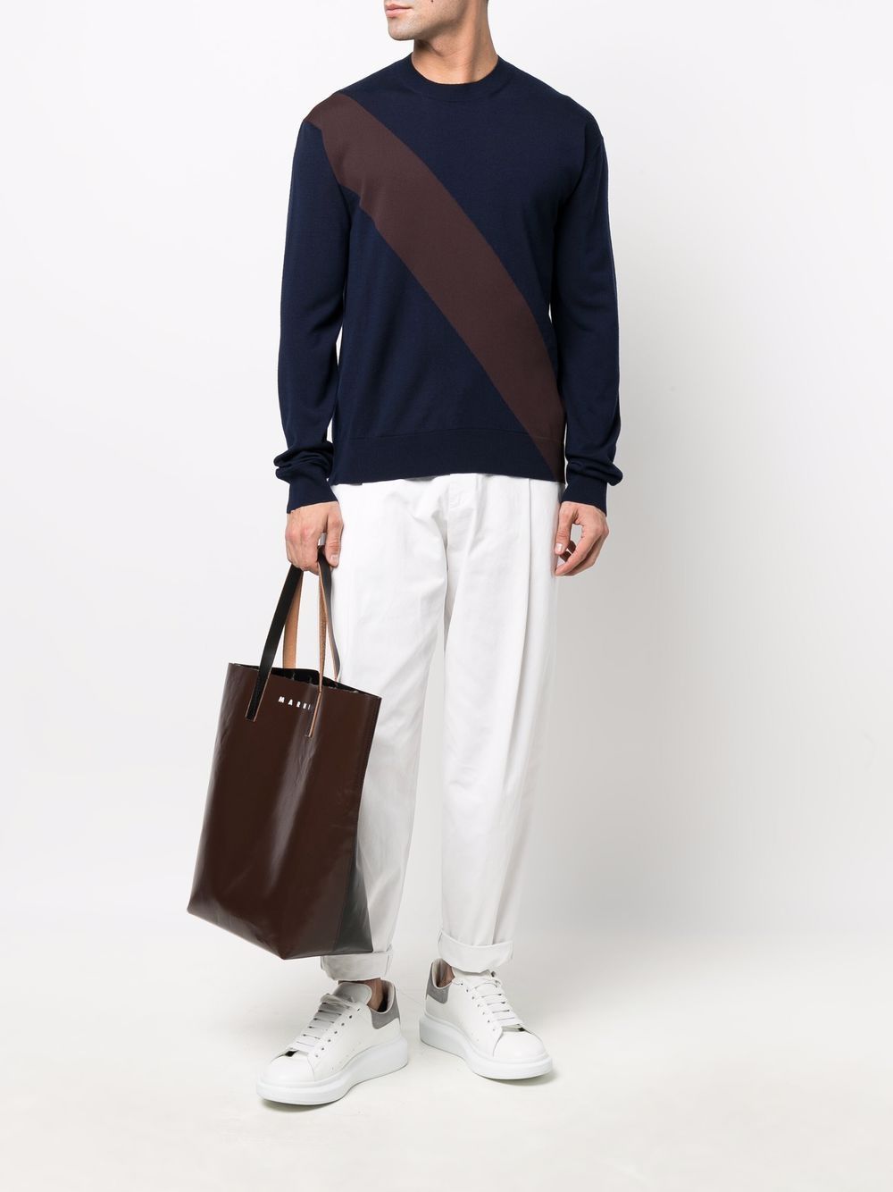 Jil Sander two-tone Knitted Jumper Blue Maison-Kitsune Men Knitted Sweaters
