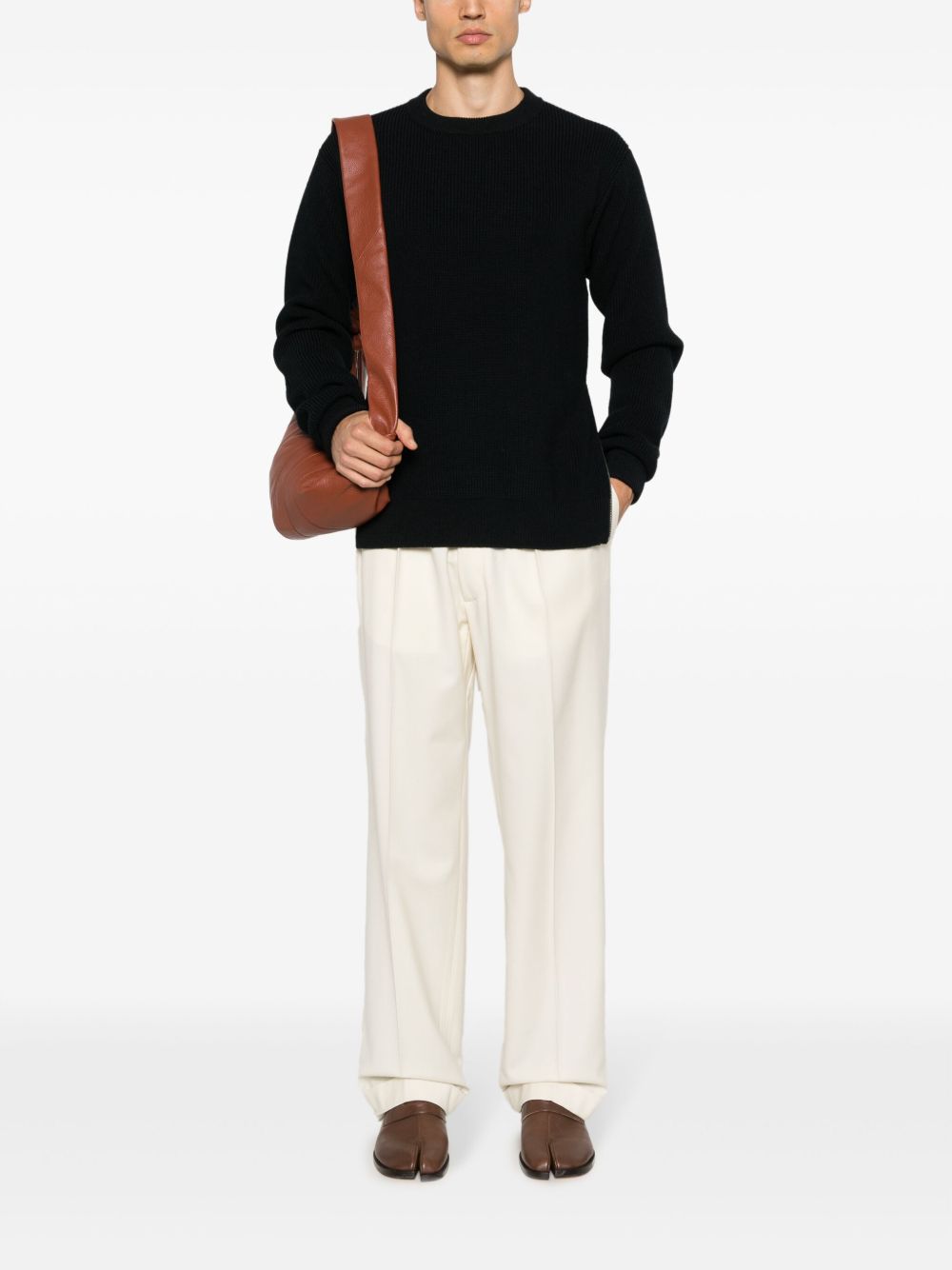 Maison-Kitsune Knitted Sweaters Men Jil Sander Side Zip Detail Wool Jumper Blue