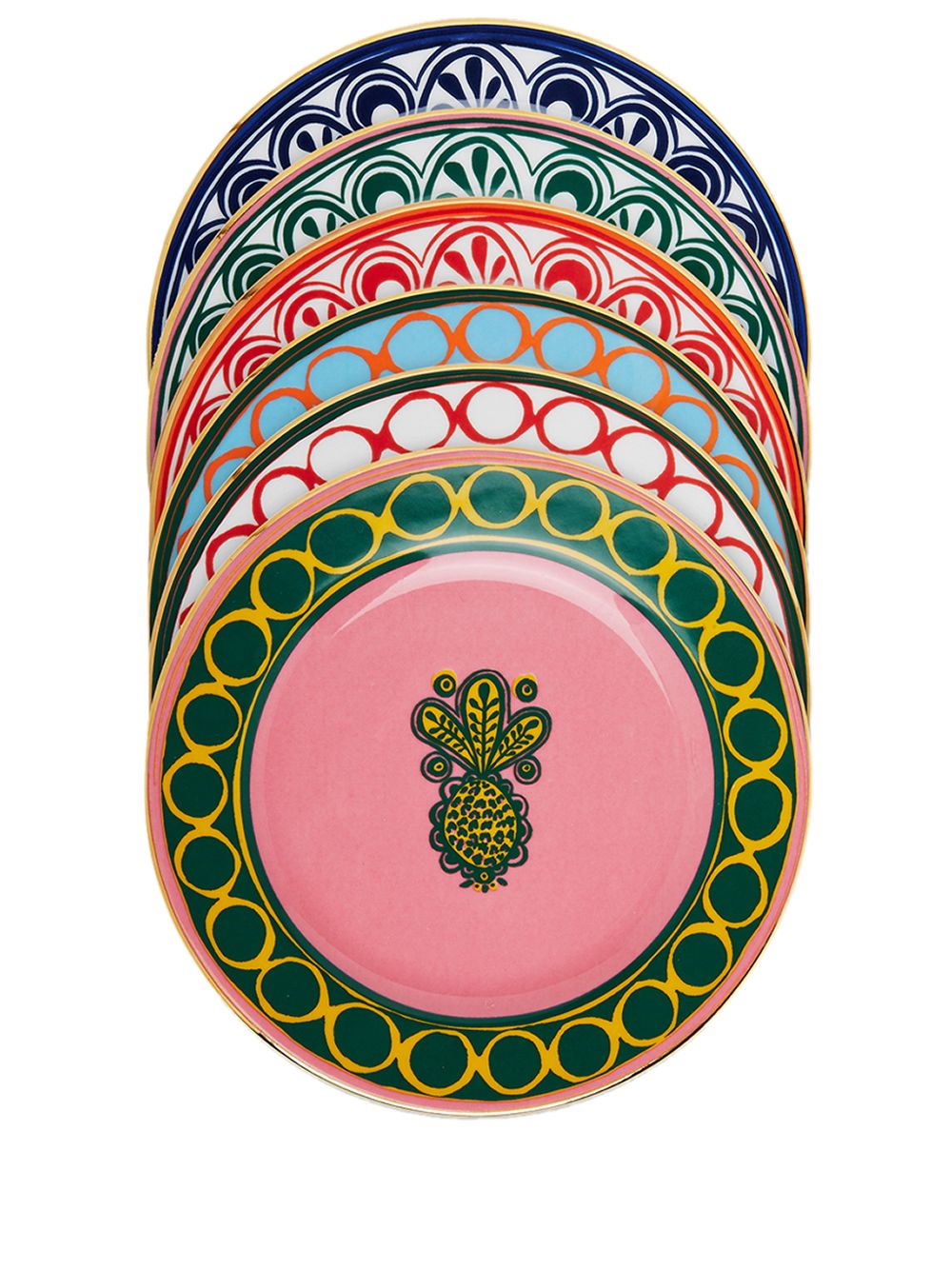 Men Tableware Maison-Kitsune La DoubleJ Pineapple-print Porcelain Desert Plates (set Of 6) Pink