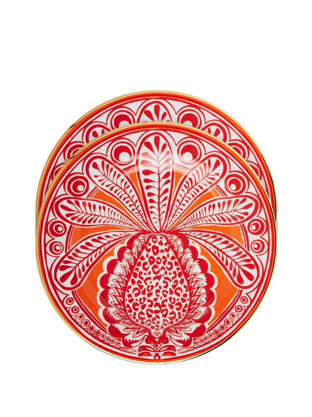 Maison-Kitsune La DoubleJ Pineapple-print Porcelain Dessert Plates (set Of two) Orange Men Tableware