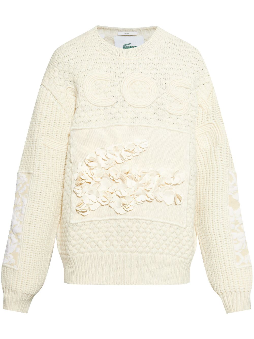 Men Knitted Sweaters Maison-Kitsune Lacoste x Lemarié floral-appliqué Sweater Neutrals