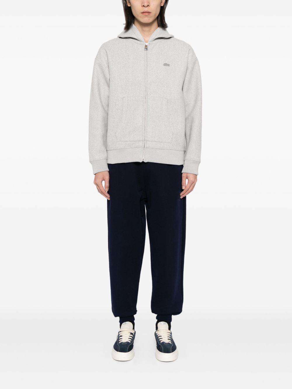 Maison-Kitsune Lacoste Loose Fit zip-up Hooded Jacket Grey Men Hooded Jackets