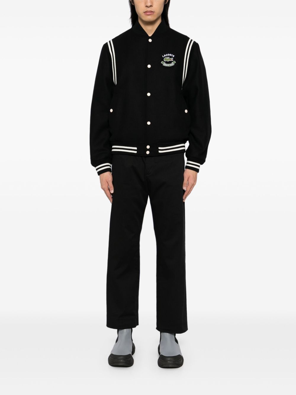 Lacoste Varsity Jacket Black Men Bomber Jackets Maison-Kitsune