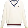 Lacoste Crocodile-patch Wool Jumper White Men Knitted Sweaters Maison-Kitsune