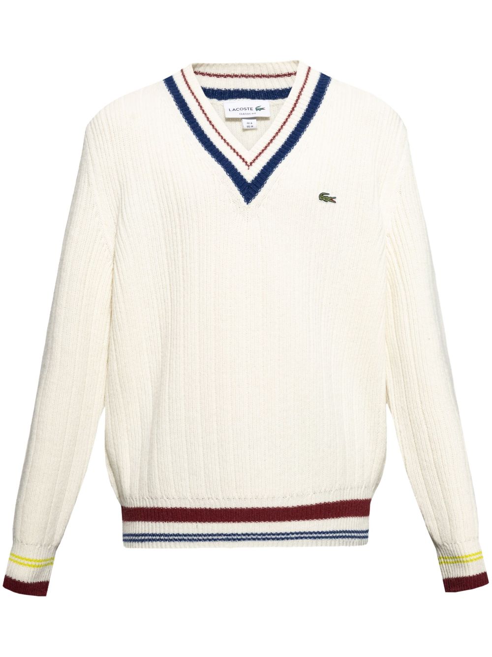Lacoste Crocodile-patch Wool Jumper White Men Knitted Sweaters Maison-Kitsune
