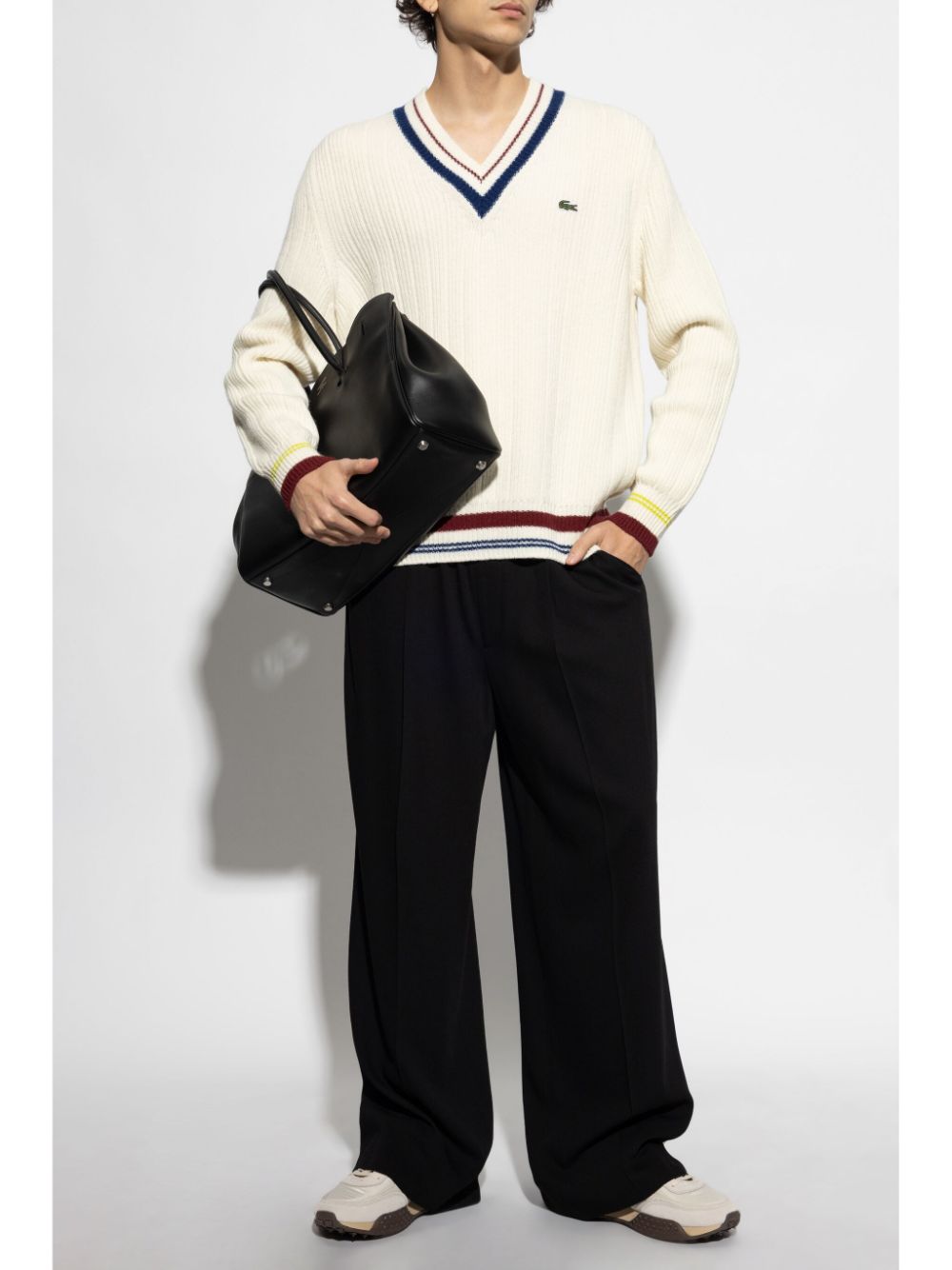 Lacoste Crocodile-patch Wool Jumper White Men Knitted Sweaters Maison-Kitsune