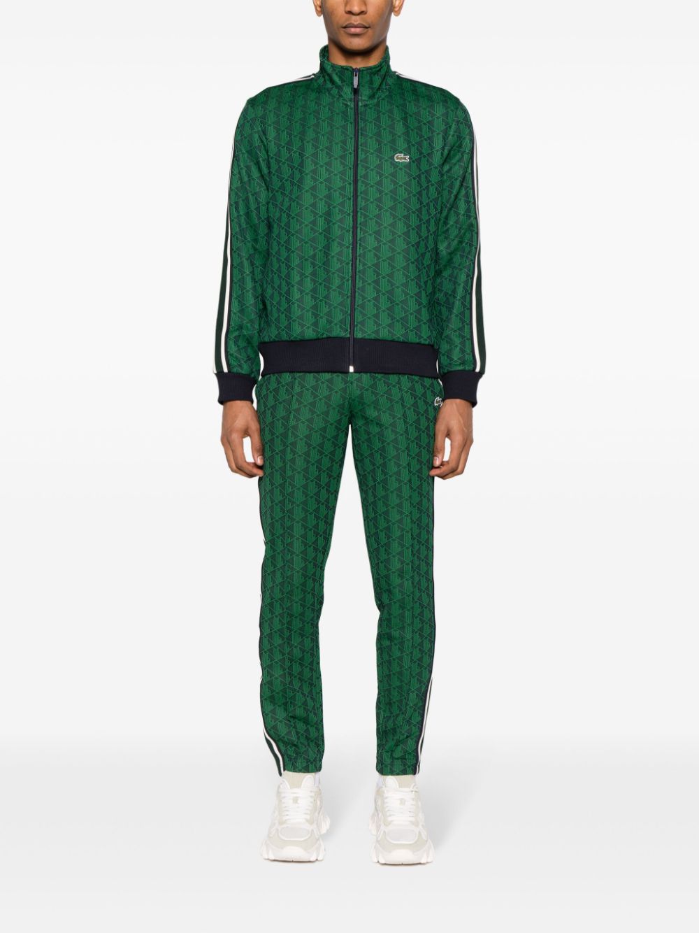 Maison-Kitsune Sweatshirts Men Lacoste monogram-jacquard Zipped Sweatshirt Green