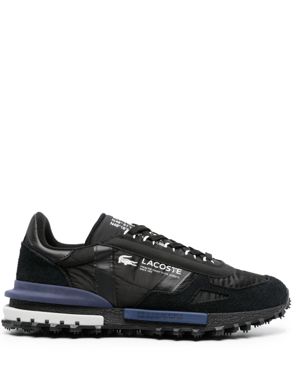 Men Low-Tops Maison-Kitsune Lacoste Elite Active Textile Leather Sneakers Black