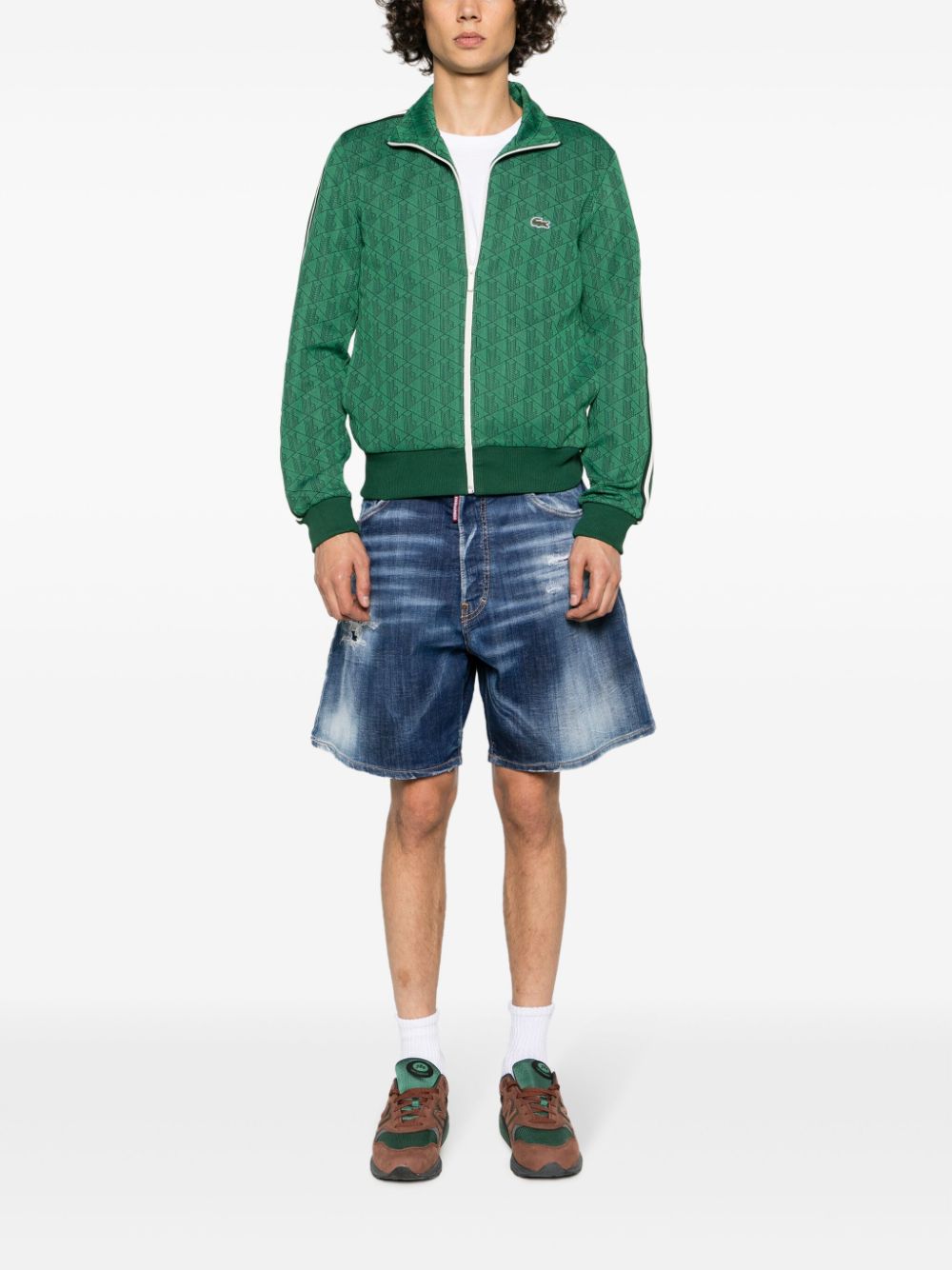 Lacoste Paris monogram-jacquard Track Jacket Green Maison-Kitsune Men Sport Jackets & Windbreakers