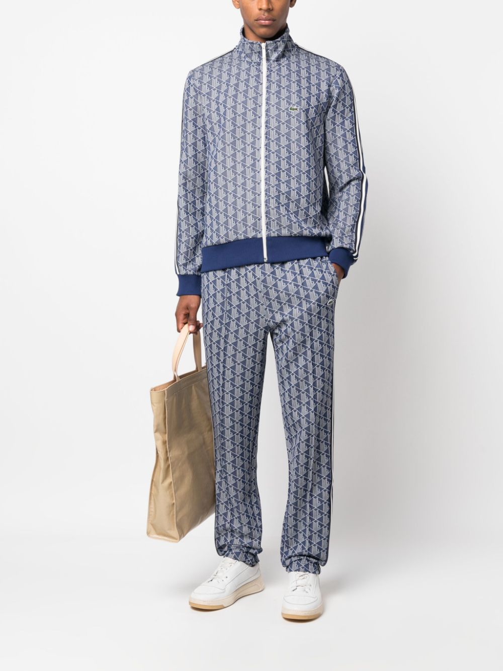 Men Cardigans Maison-Kitsune Lacoste monogram-pattern long-sleeved Sweatshirt Blue
