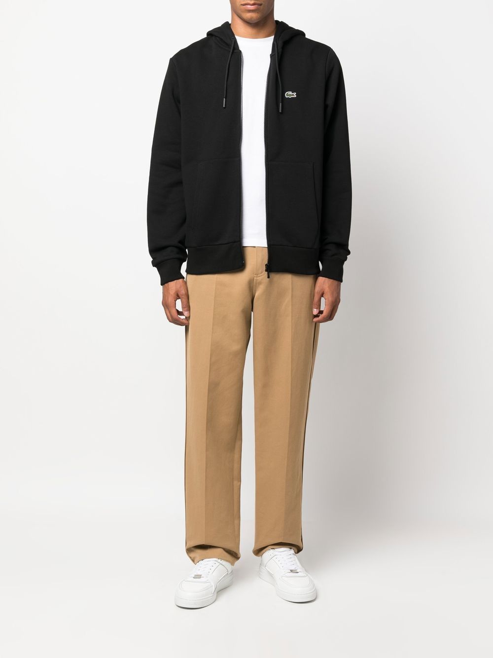 Men Hoodies Maison-Kitsune Lacoste appliqué-logo zip-up Hoodie Black