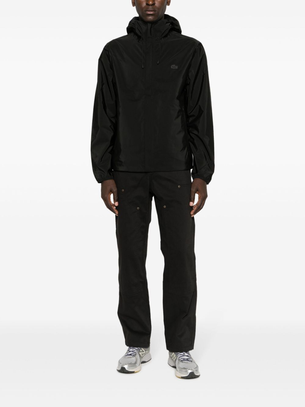 Men Hooded Jackets Maison-Kitsune Lacoste logo-patch Waterproof Hooded Jacket Black