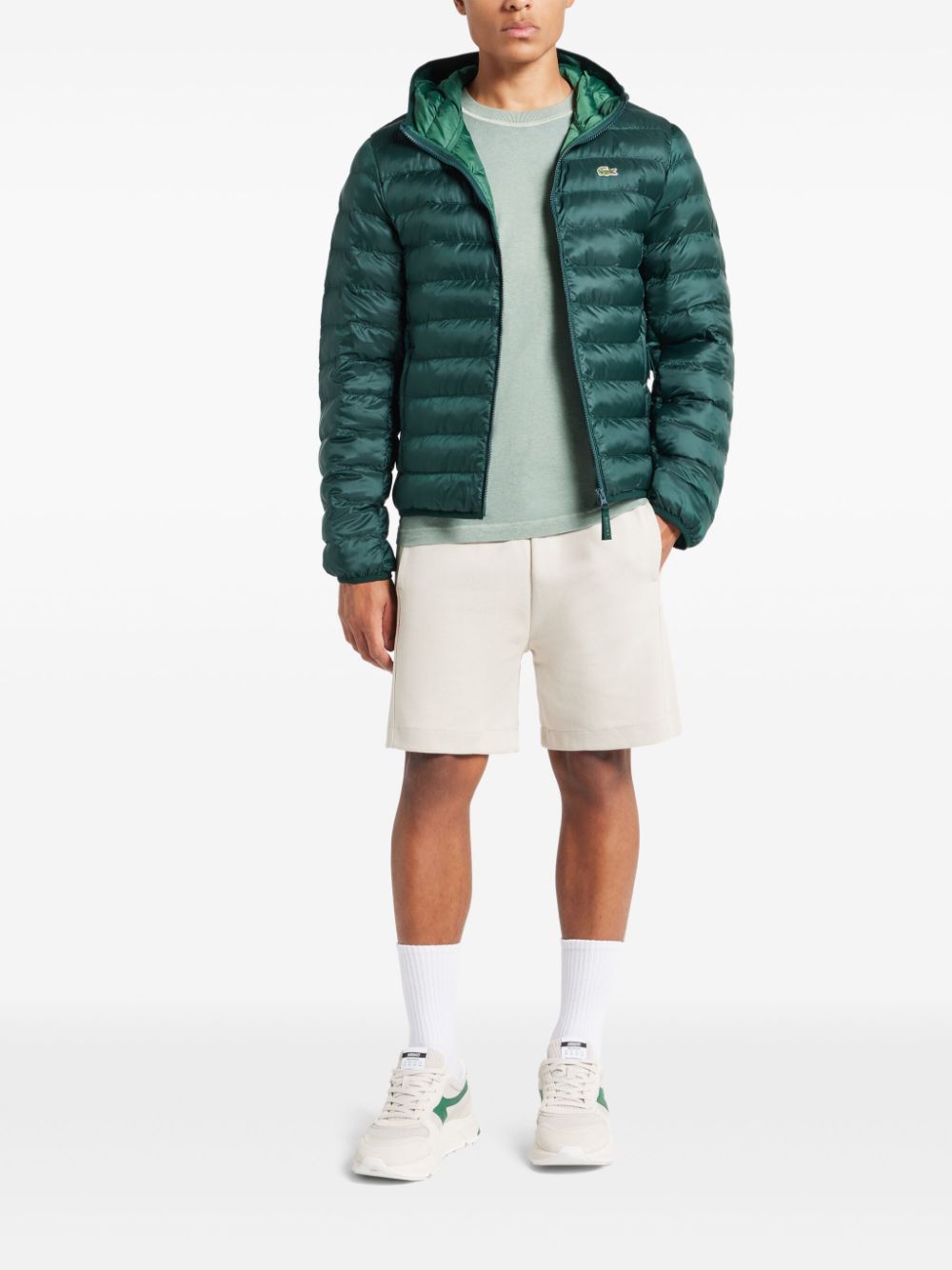 Lacoste Quilted Hoodie Puffer Jacket Green Men Hooded Jackets Maison-Kitsune