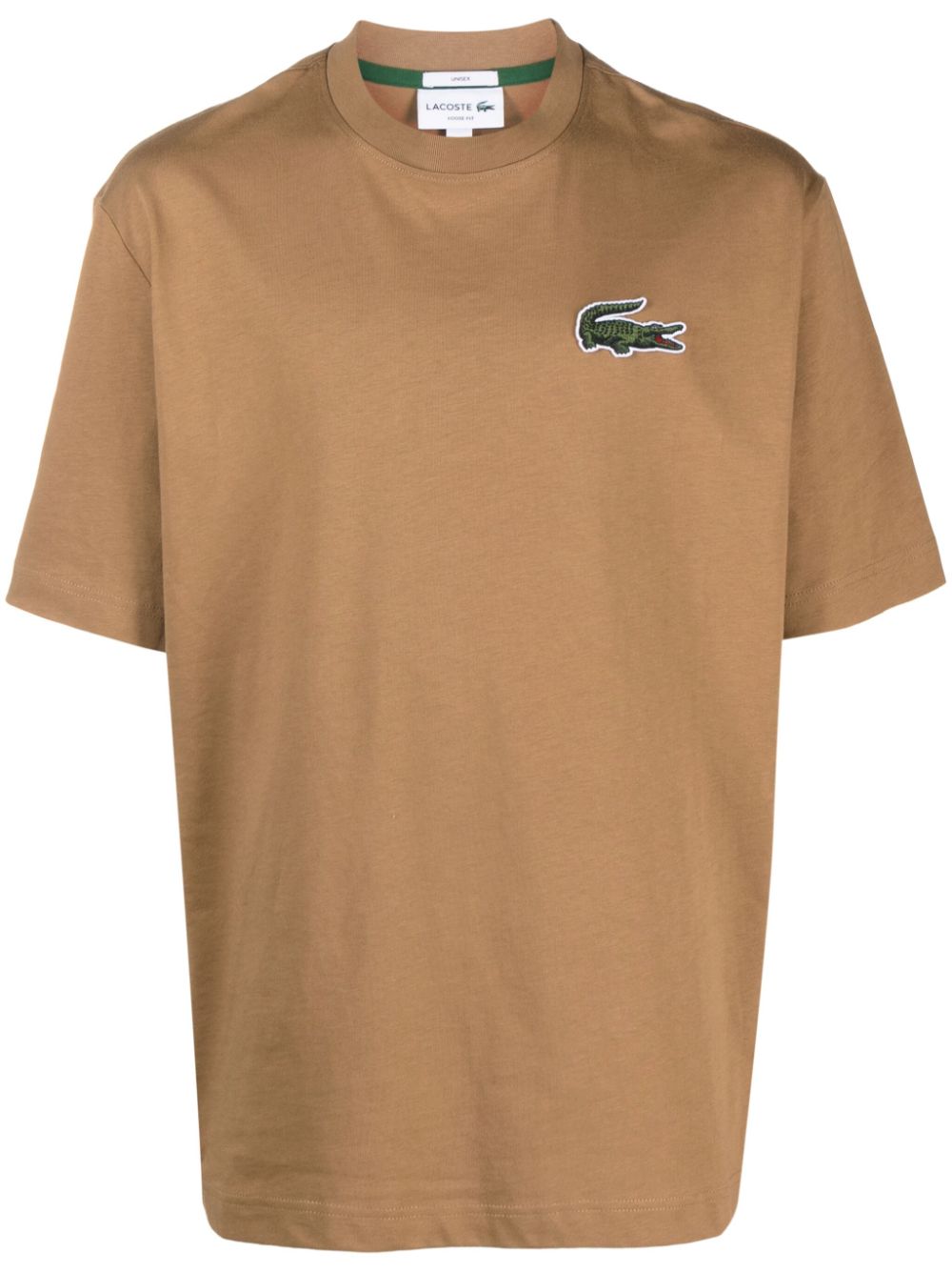 Maison-Kitsune T-Shirts Men Lacoste logo-patch Cotton T-shirt Brown