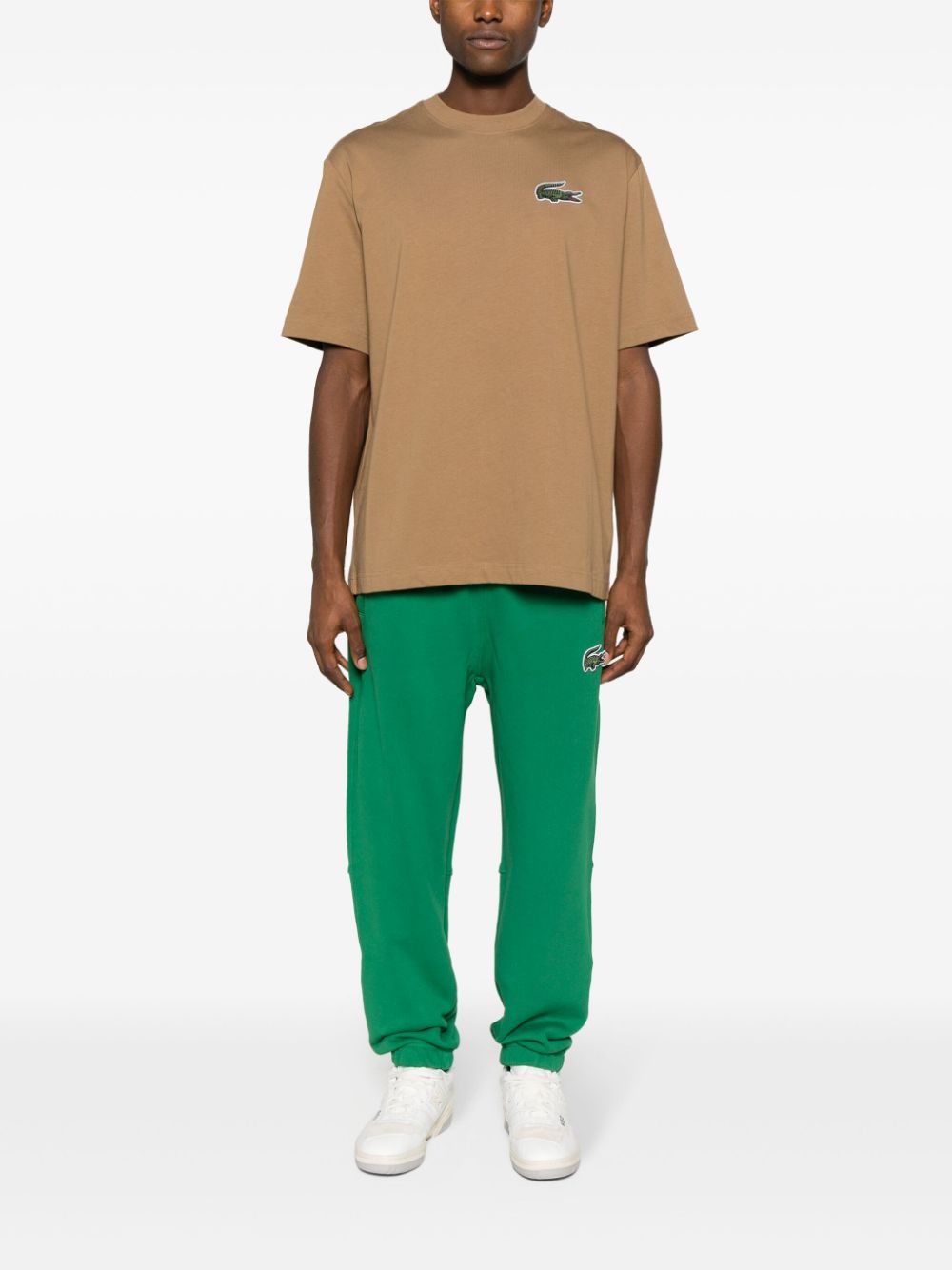 Maison-Kitsune T-Shirts Men Lacoste logo-patch Cotton T-shirt Brown