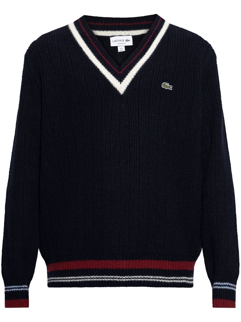 Maison-Kitsune Lacoste Crocodile-patch Wool Jumper Black Men Knitted Sweaters