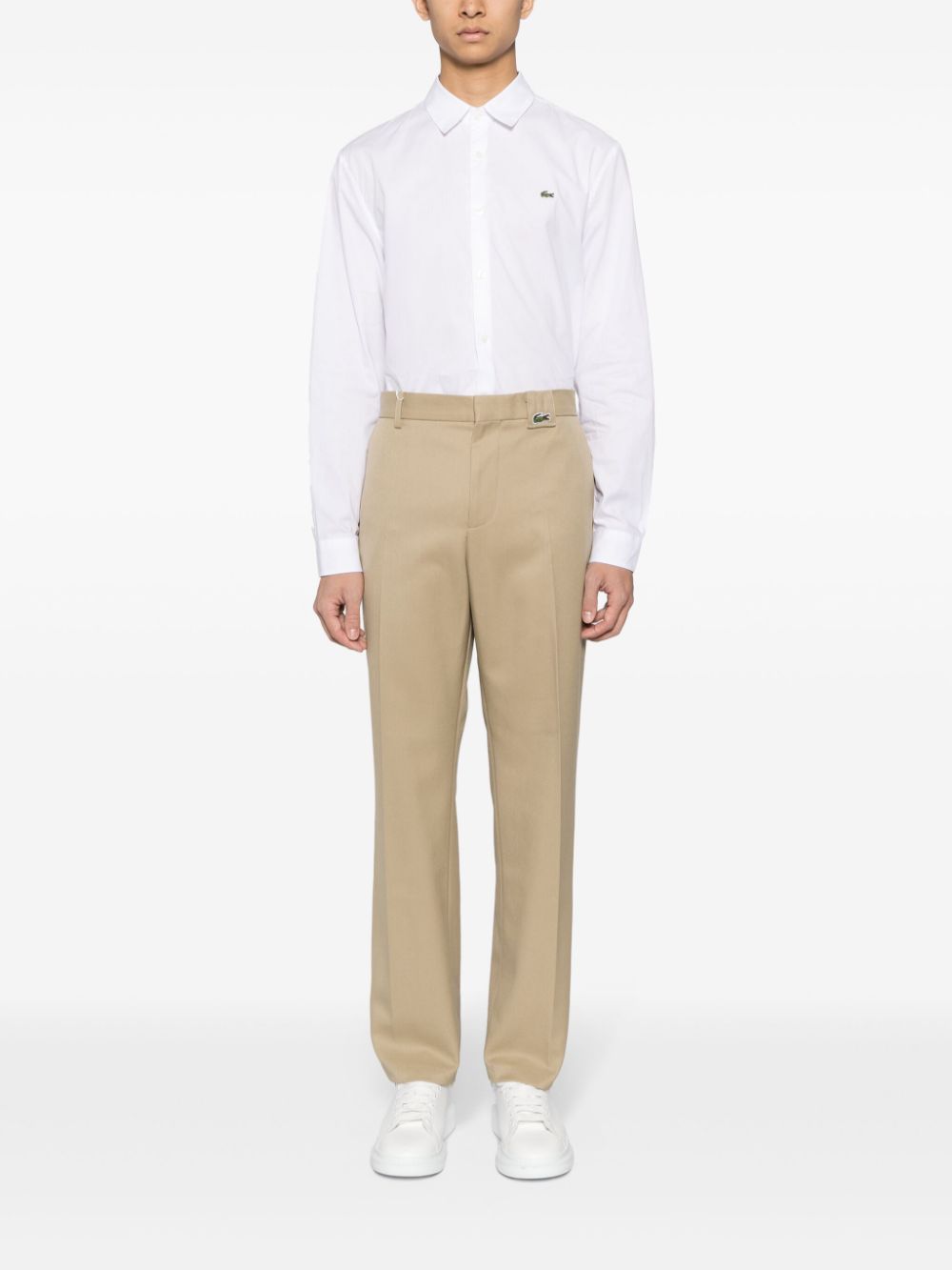 Maison-Kitsune Shirts Men Lacoste logo-embroidered Poplin Cotton Shirt White