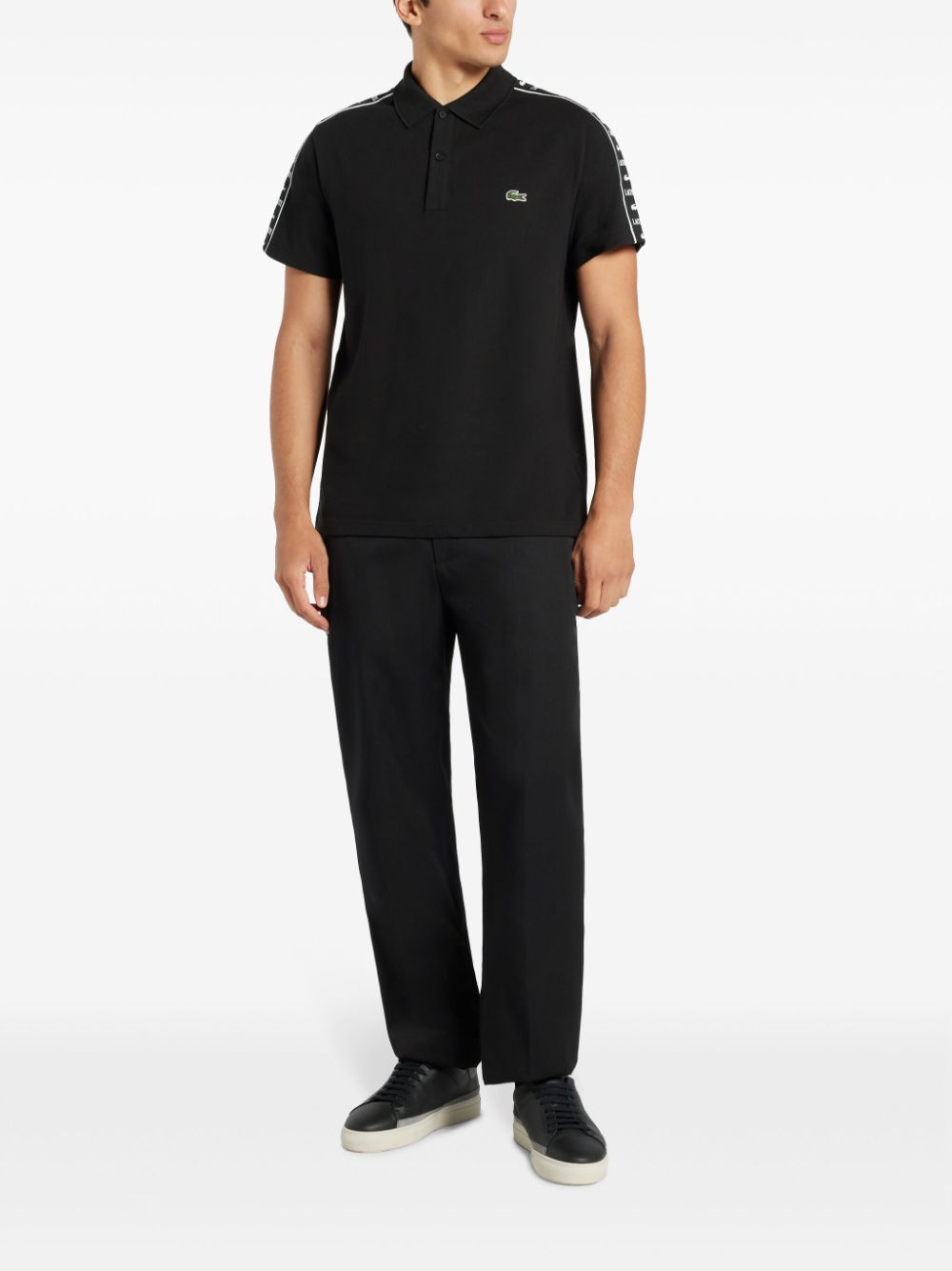 Maison-Kitsune Polo Shirts Men Lacoste logo-embroidered side-stripe Polo Shirt Black