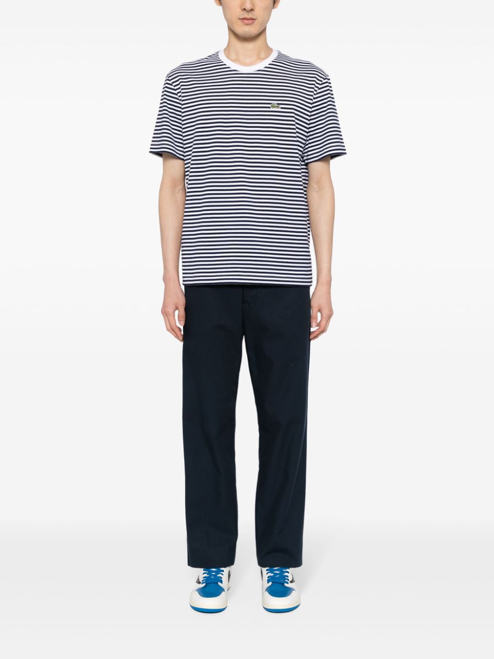 Maison-Kitsune Lacoste Striped Cotton T-shirt Blue Men T-Shirts