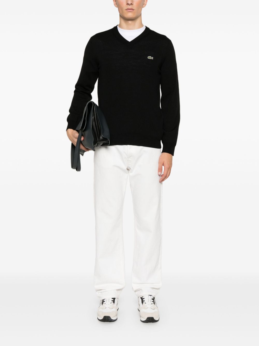 Men Knitted Sweaters Maison-Kitsune Lacoste V-neck Sweater Black