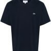 Maison-Kitsune T-Shirts Men Lacoste logo-patch Cotton T-shirt Blue