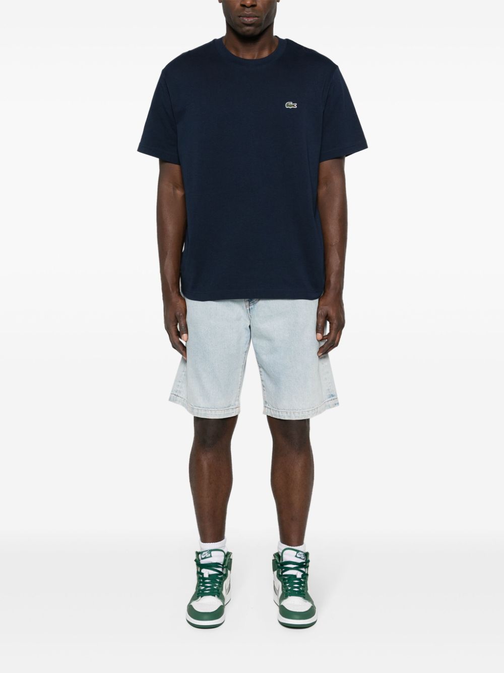 Maison-Kitsune T-Shirts Men Lacoste logo-patch Cotton T-shirt Blue