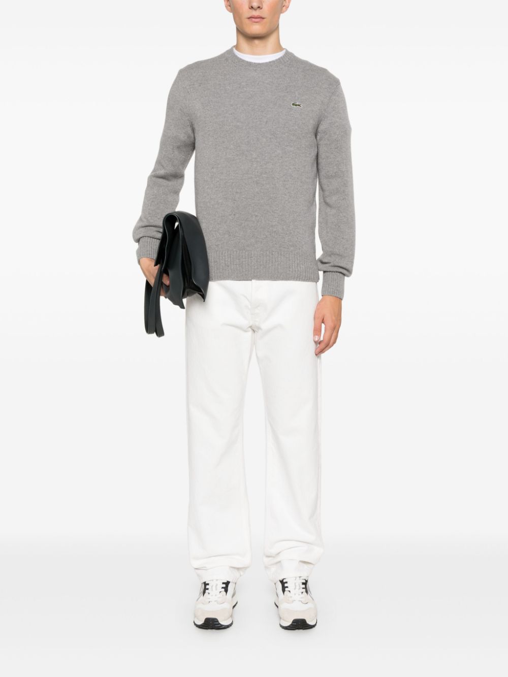 Men Knitted Sweaters Maison-Kitsune Lacoste carded-wool crew-neck Sweater Grey