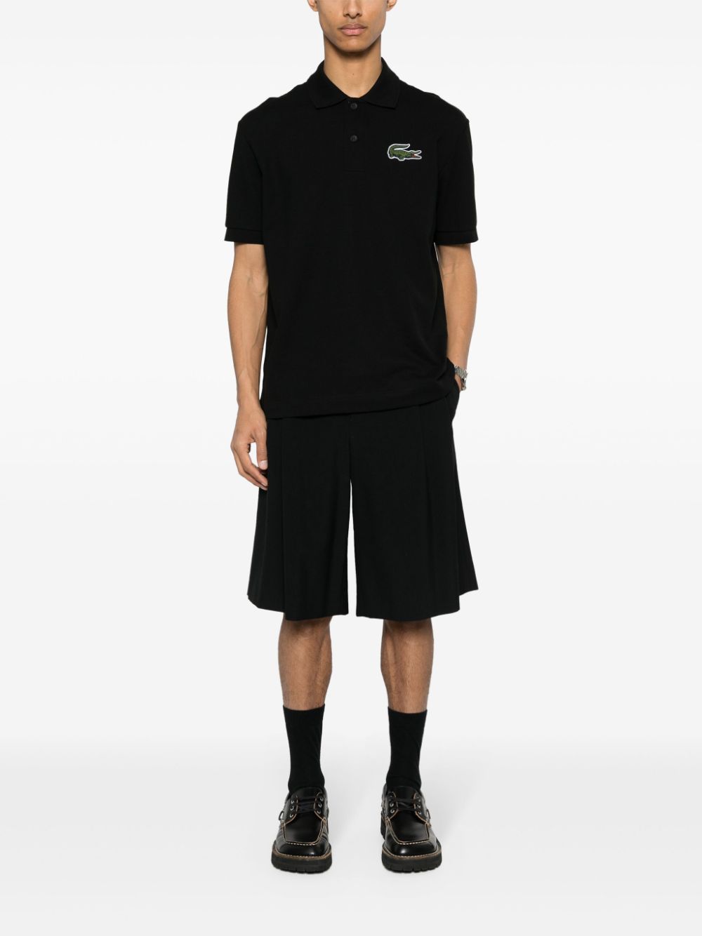 Maison-Kitsune Polo Shirts Men Lacoste logo-patch Cotton Polo Shirt Black