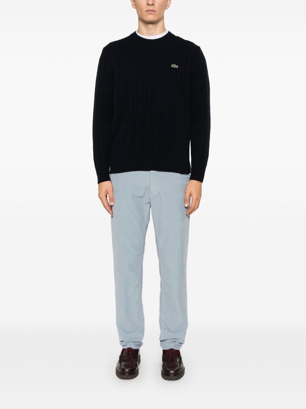Maison-Kitsune Knitted Sweaters Men Lacoste cable-knit Sweater Blue