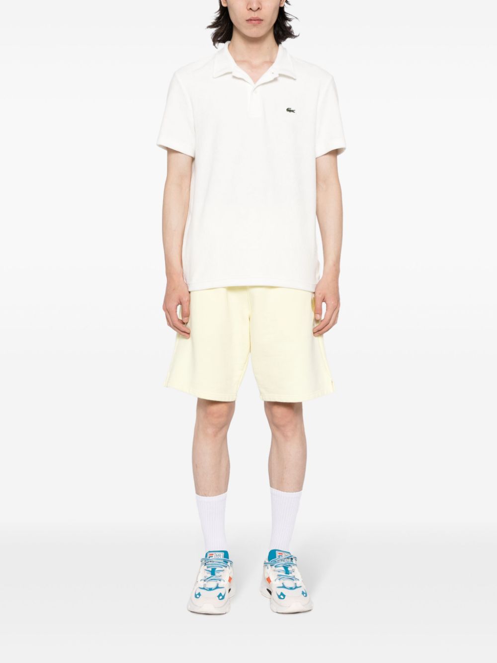 Men Polo Shirts Maison-Kitsune Lacoste logo-appliqué Velvet Polo Shirt White