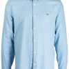Men Shirts Maison-Kitsune Lacoste Crocodile logo-patch slub-texture Shirt Blue