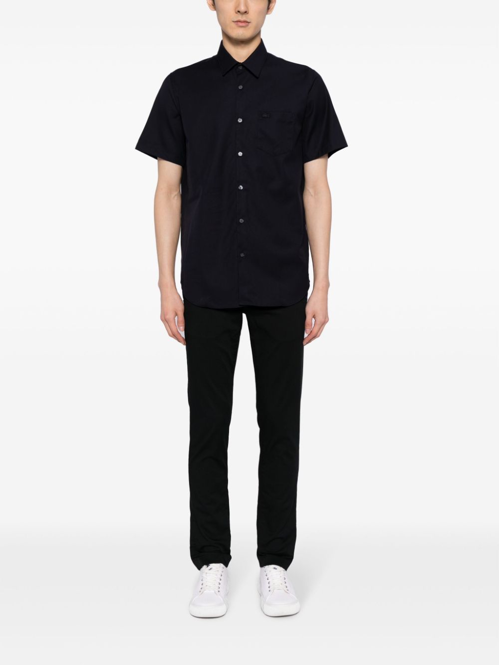 Maison-Kitsune Shirts Men Lacoste logo-embroidered Cotton Shirt Blue