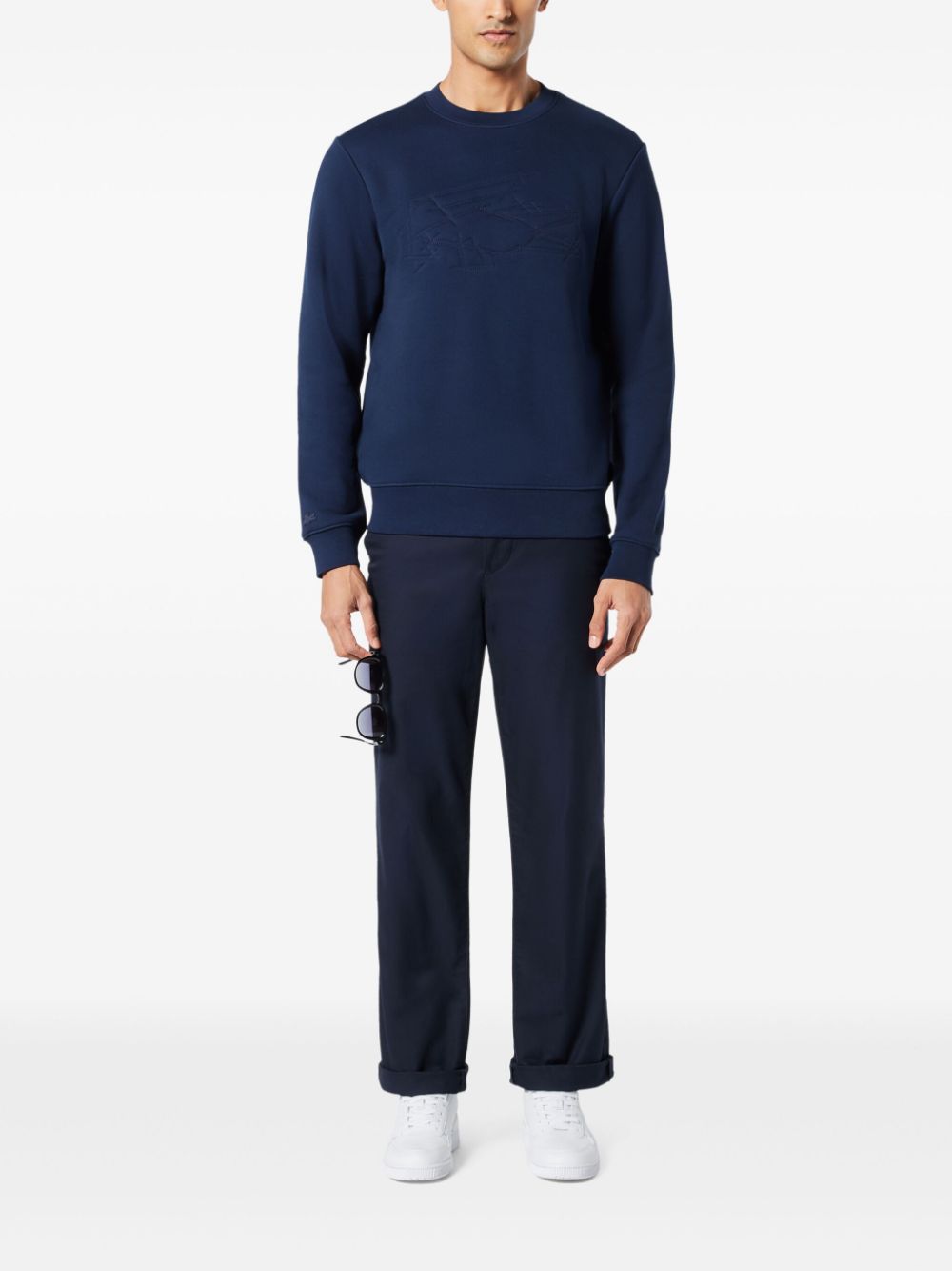 Maison-Kitsune Sweatshirts Men Lacoste crocodile-embroidered Sweatshirt Blue