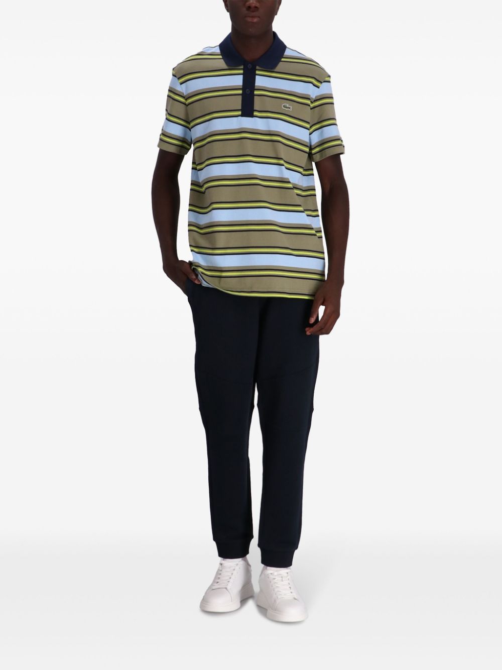 Maison-Kitsune Polo Shirts Men Lacoste Striped Cotton Polo Shirt Green