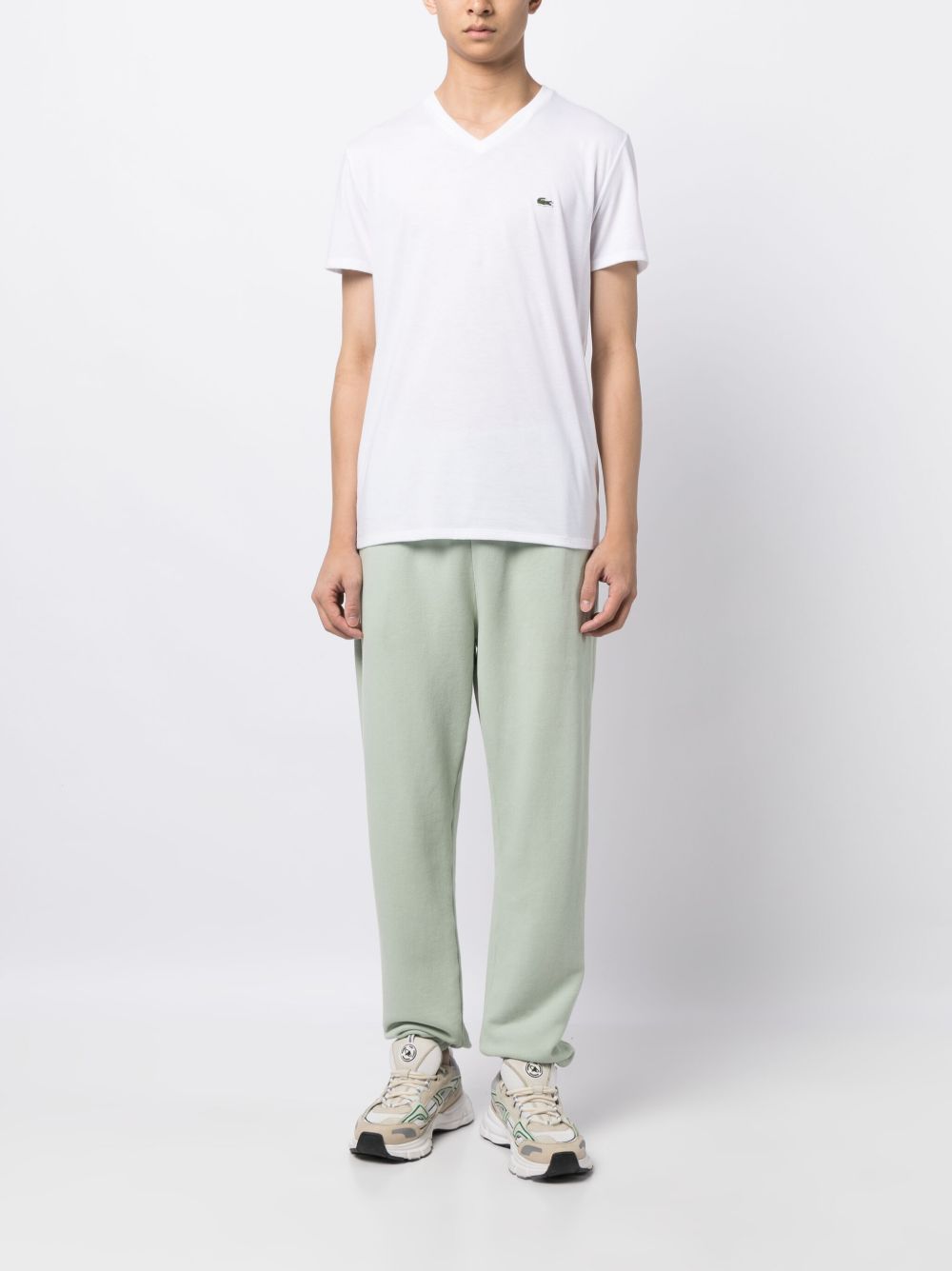 Lacoste logo-patch V-neck Cotton T-shirt White Men T-Shirts Maison-Kitsune