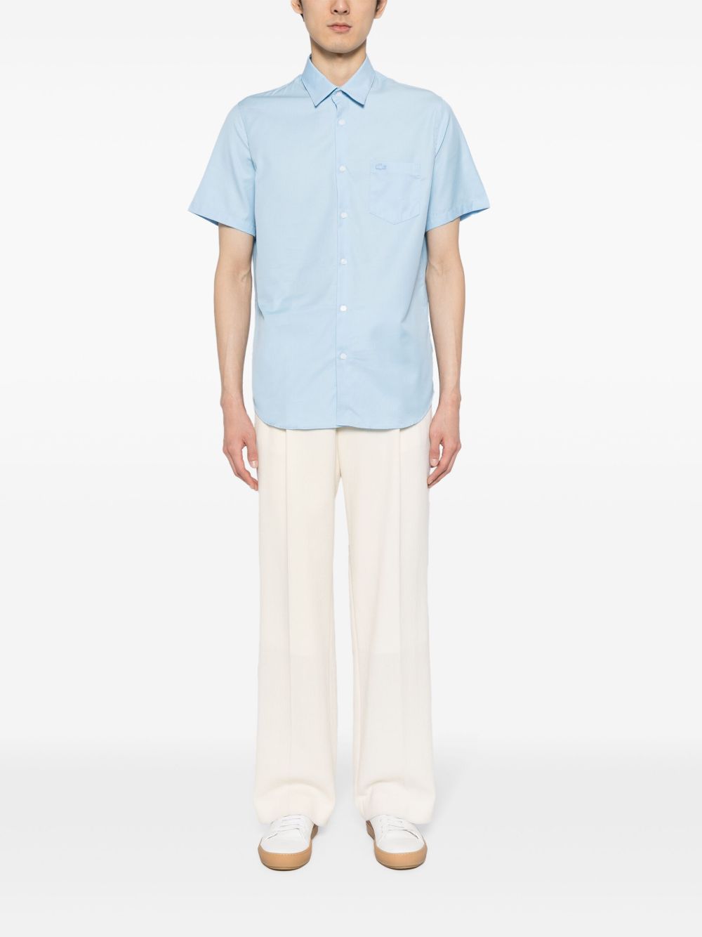 Maison-Kitsune Lacoste spread-collar Cotton Shirt Blue Men Shirts
