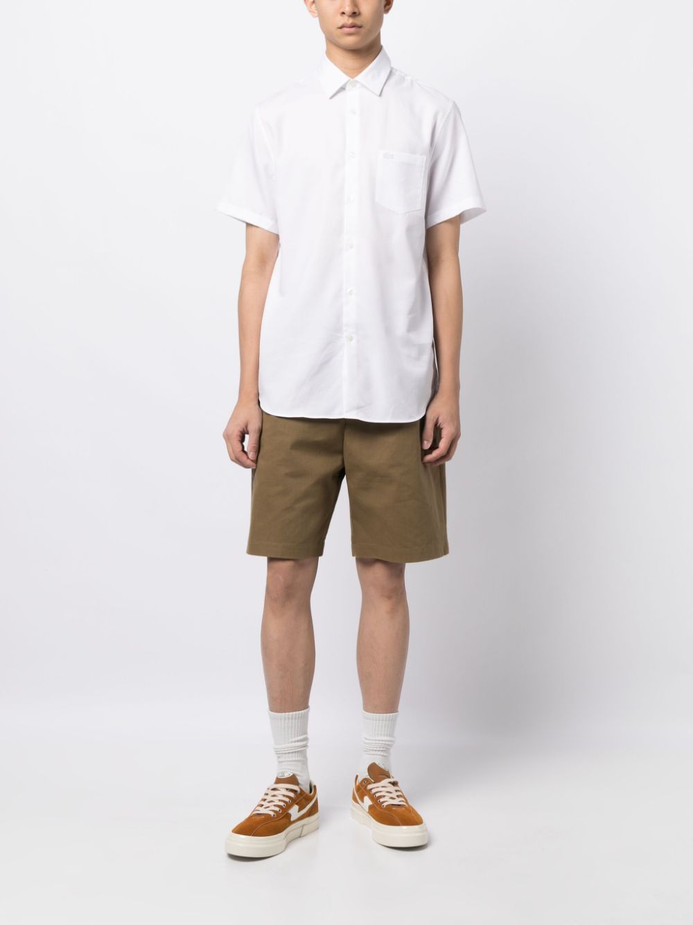 Maison-Kitsune Shirts Men Lacoste logo-embroidered short-sleeve Cotton Shirt White