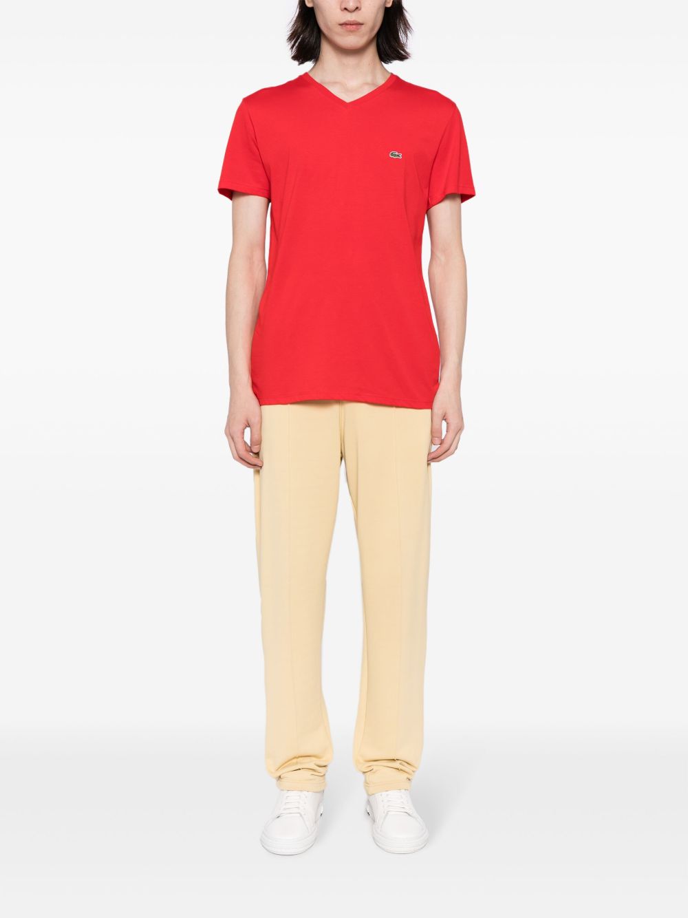 Lacoste logo-embroidered Cotton T-shirt Red Men T-Shirts Maison-Kitsune
