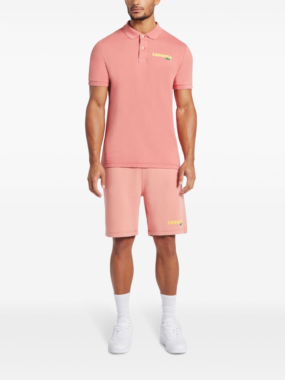 Maison-Kitsune Lacoste Logo Embroidered Logo Pink Men Polo Shirts